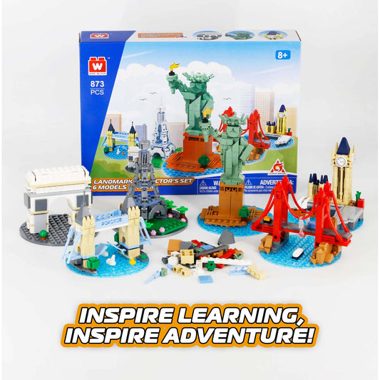 Alpha Toys Building Block Set, Buildable Famous Landmark around the world, USA, FRANCE, UK, Statue of Liberty , Golden Gate Bridge, Eiffel Tower, Arc de Triomphe, Big Ben, Tower Bridge, Culture leaning for kids ages 8+
