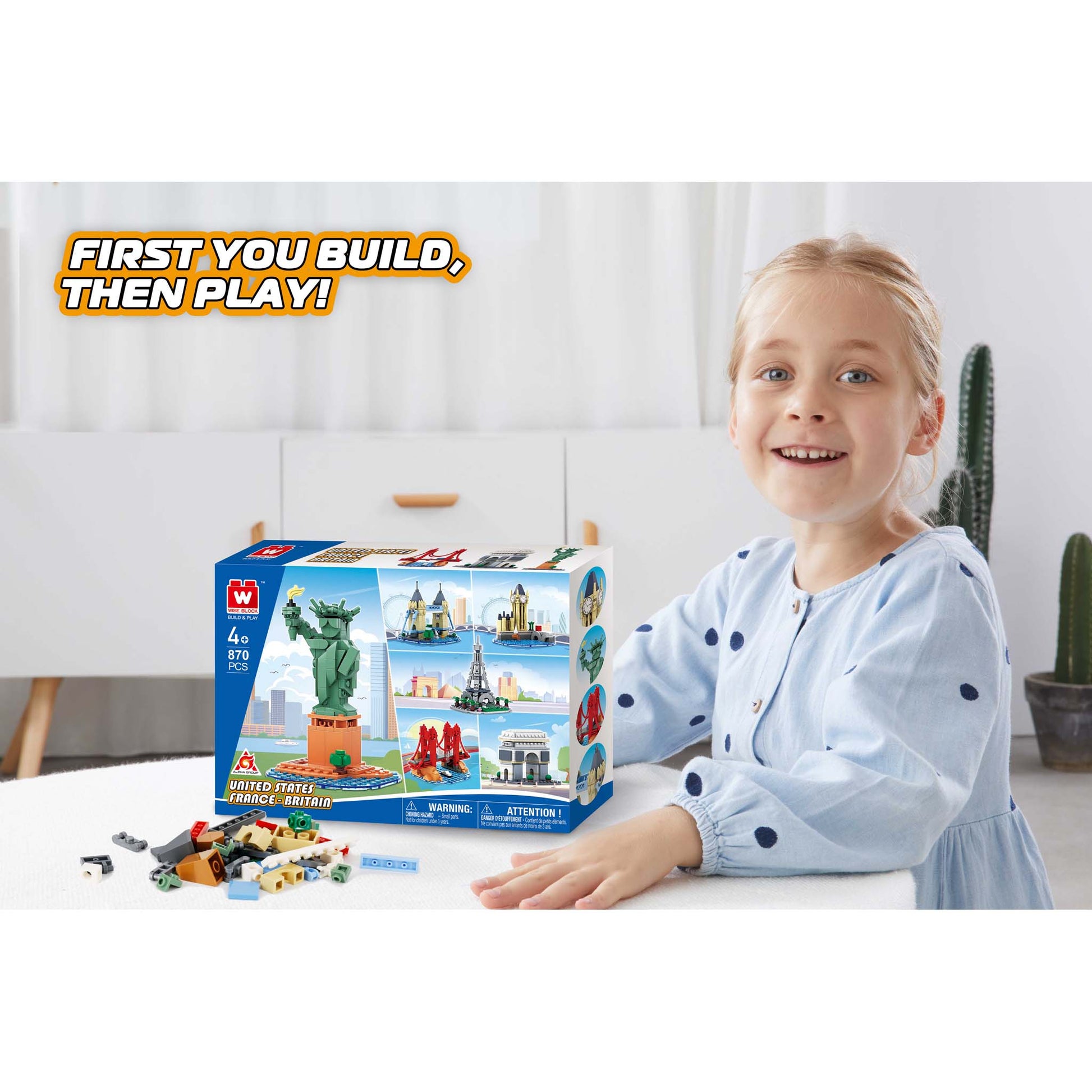 Alpha Toys Building Block Set, Buildable Famous Landmark around the world, USA, FRANCE, UK, Statue of Liberty , Golden Gate Bridge, Eiffel Tower, Arc de Triomphe, Big Ben, Tower Bridge, Culture leaning for kids ages 8+