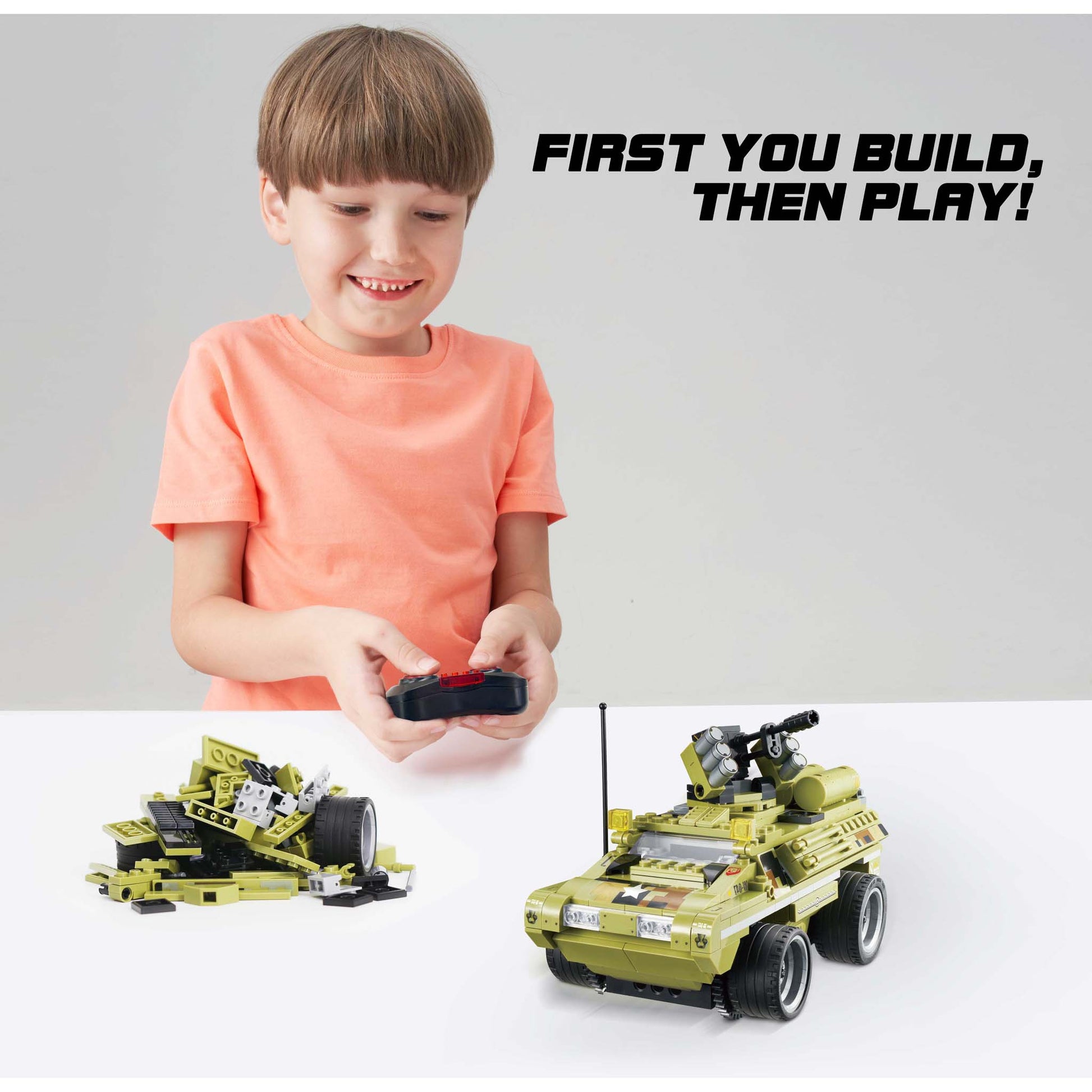 Alpha Toys Wise Block RC Military Vehicle, RC STEM Building Blocks Toy for Ages 8+