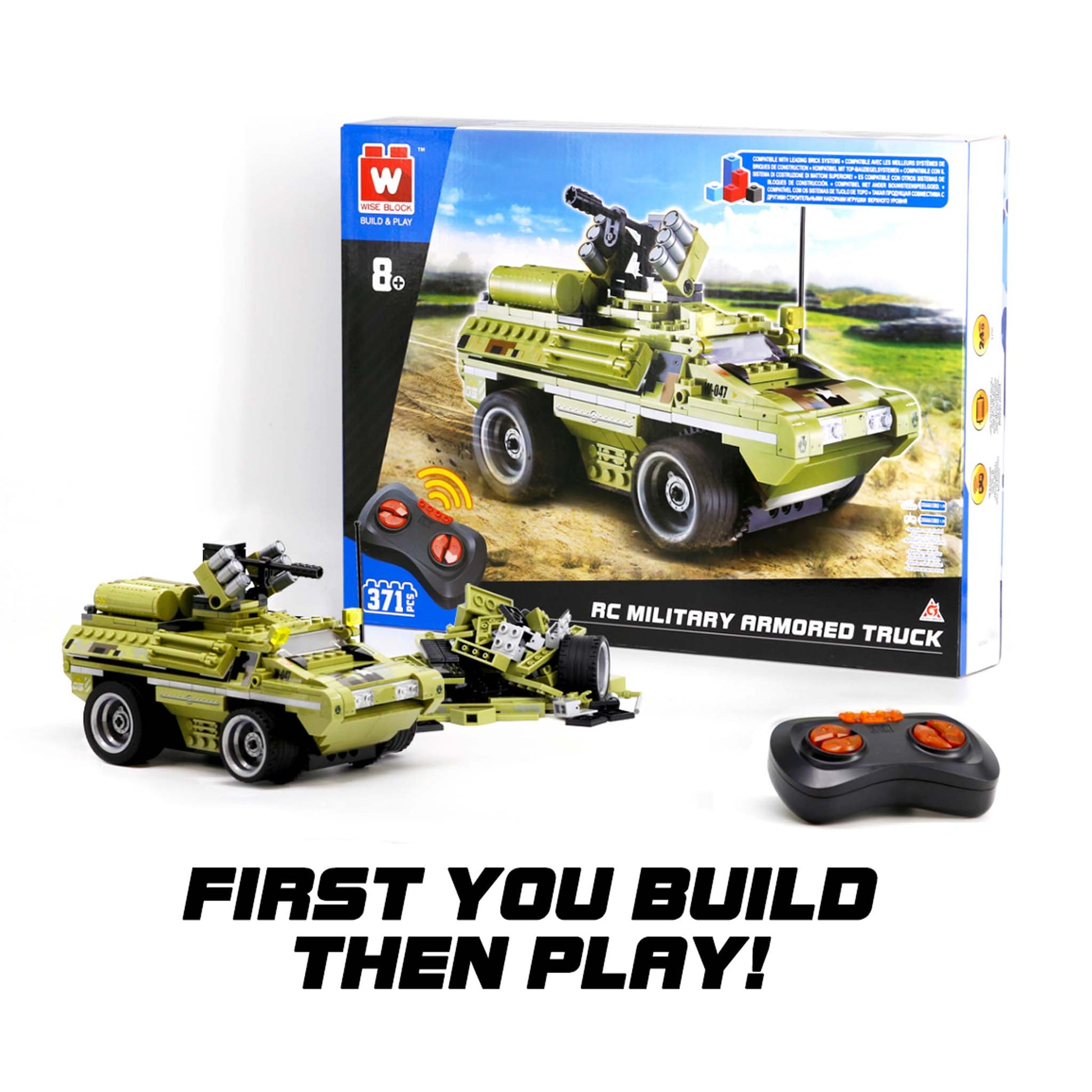 Alpha Toys Wise Block RC Military Vehicle, RC STEM Building Blocks Toy for Ages 8+