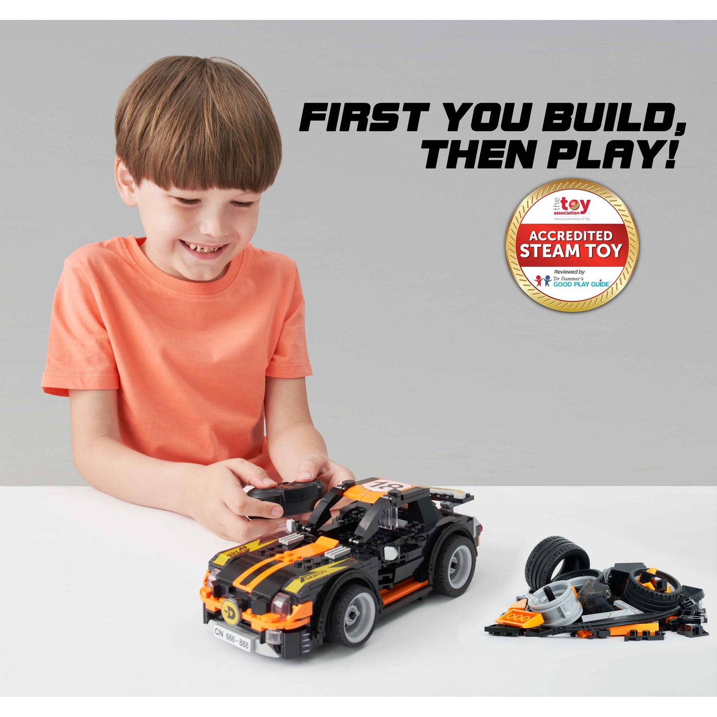 Alpha Toys Wise Block RC Sports Car, RC STEM Building Blocks Toy for Ages 8+