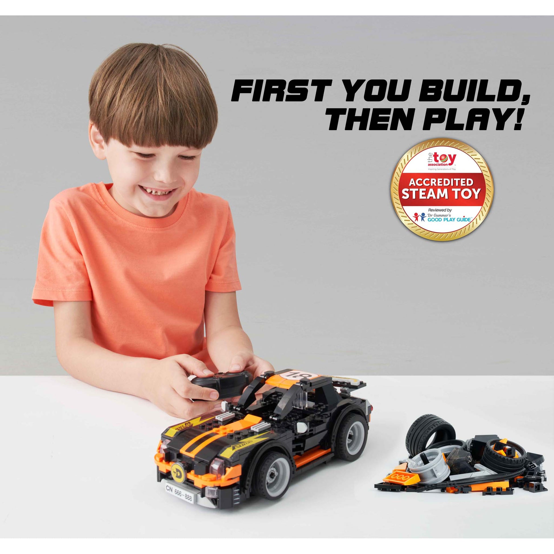 Alpha Toys Wise Block RC Sports Car, RC STEM Building Blocks Toy for Ages 8+
