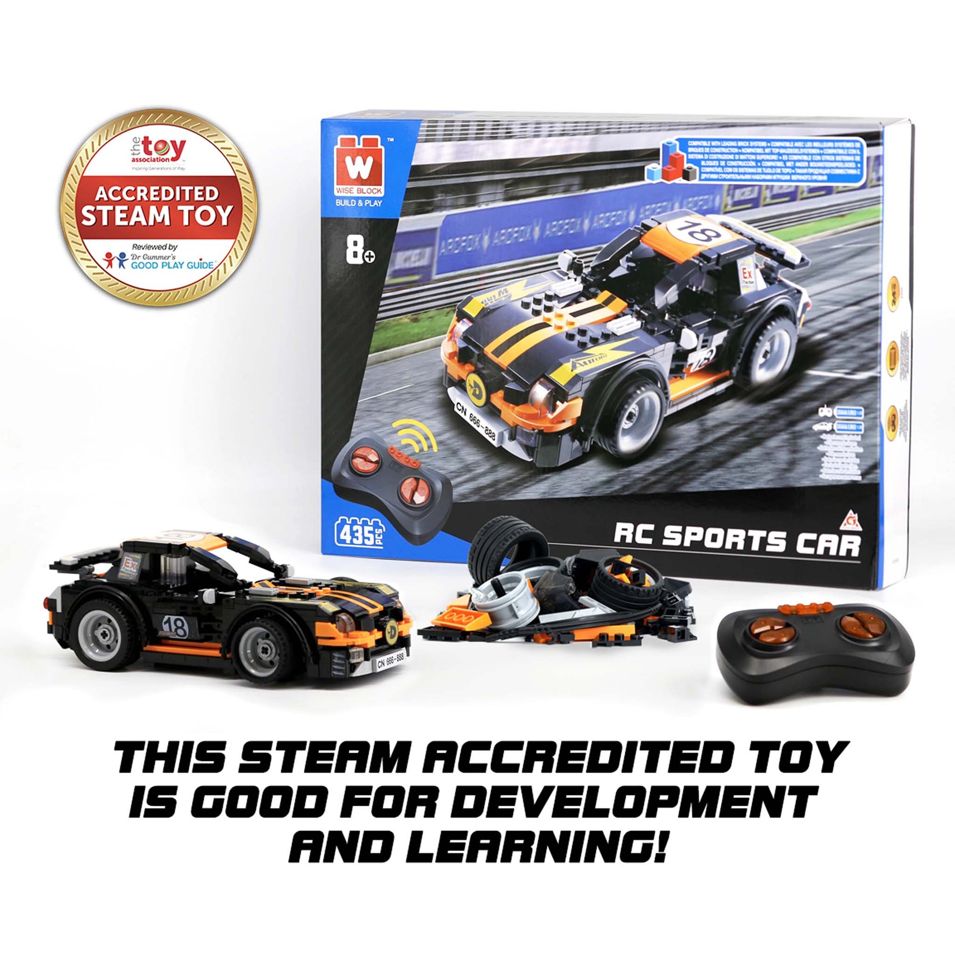 Alpha Toys Wise Block RC Sports Car, RC STEM Building Blocks Toy for Ages 8+