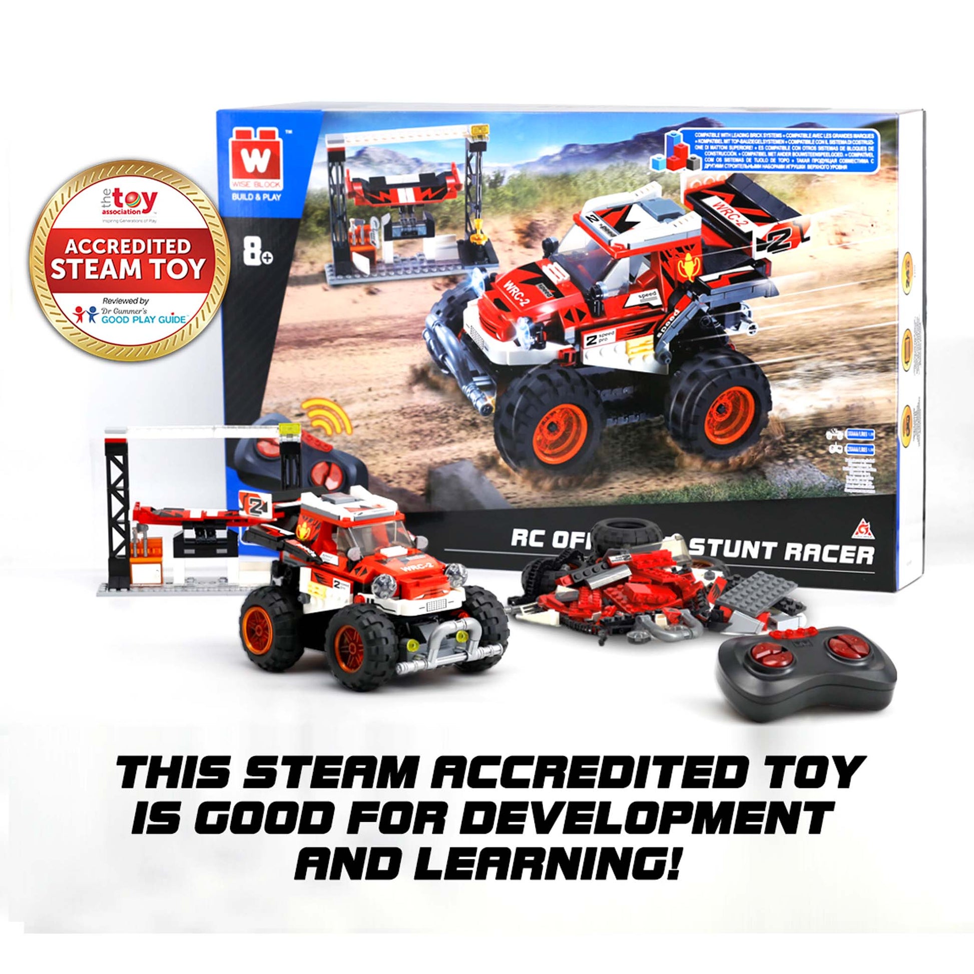 Alpha Toys Wise Block RC Off-Road Stunt Racer, RC STEM Building Blocks Toy for Ages 8+