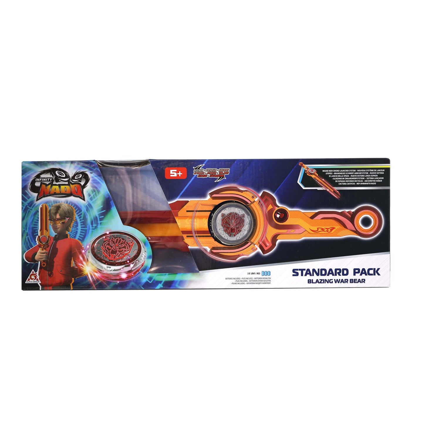 Alpha Toys, Infinity Nado, Nado, Battling Tops Battle Set, Red Spinning Tops, Orange and Red swords launcher, For Kids ages 5+