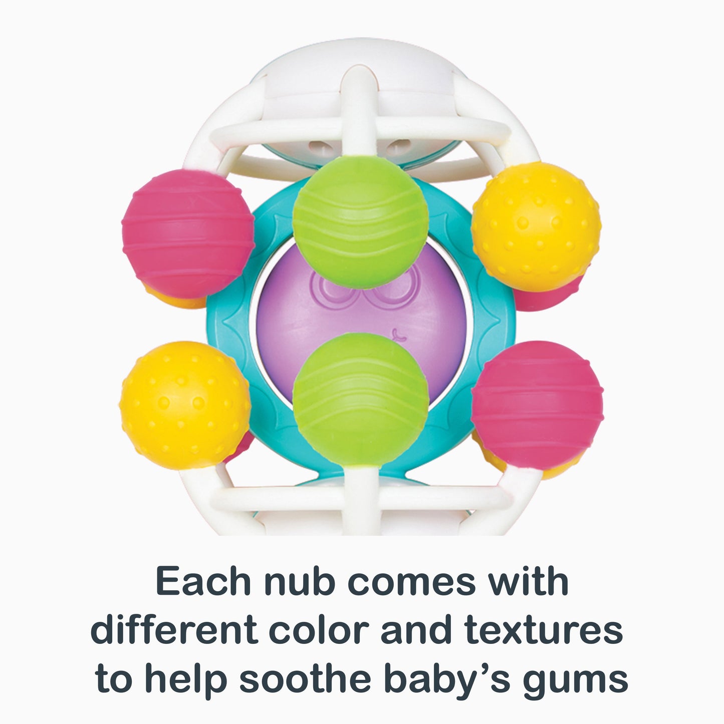 Each nub comes with different color and textures to help soothe baby’s gums on the Smart Steps Move and Go Shaper